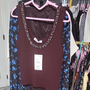 Embellished Burgundy Tank Top